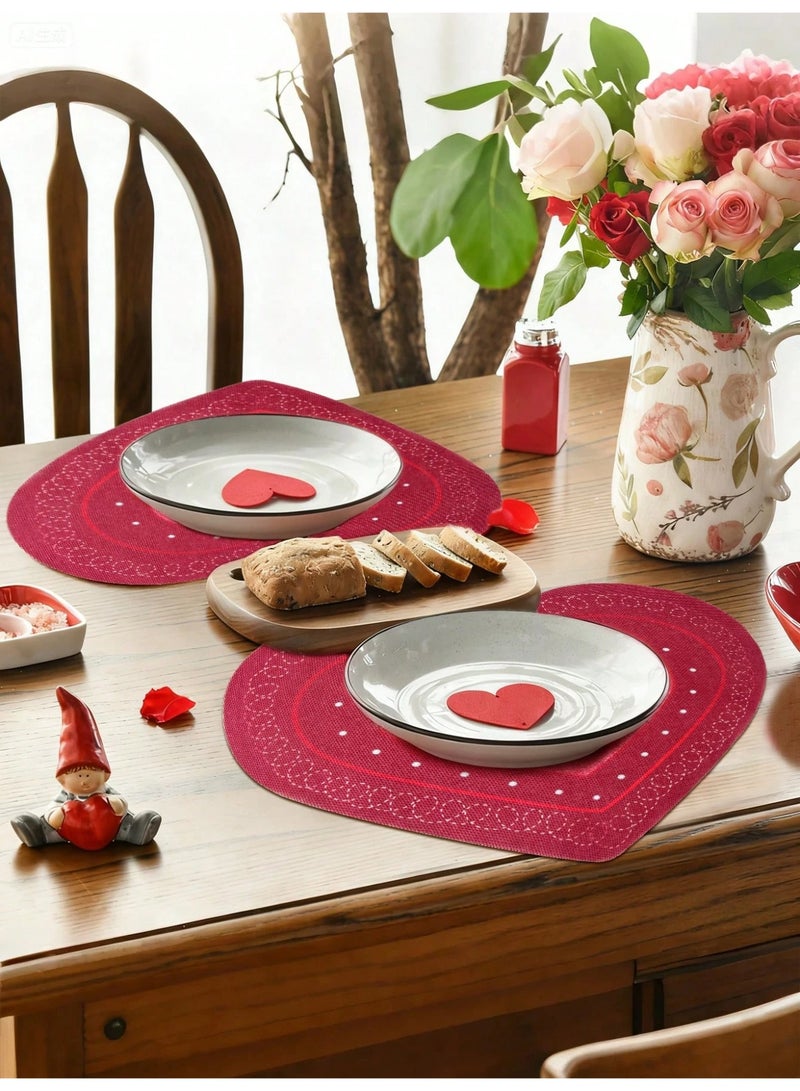 زينة يوم الحب مفارش طاولة بتصميم قلب احمر مناسبة لتزيين حفل يوم الحب او الذكرى السنوية 4 قطع - Image 4